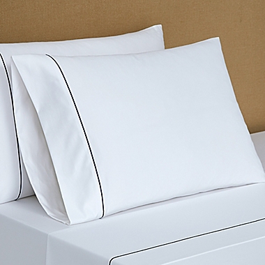 Everhome&trade; PimaCott&reg; Sateen Embroidered 800-Thread-Count King Sheet Set in White/Blue. View a larger version of this product image.