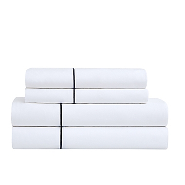 Everhome&trade; PimaCott&reg; Sateen Embroidered 800-Thread-Count King Sheet Set in White/Blue. View a larger version of this product image.