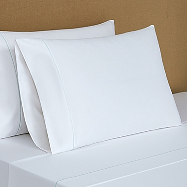 Everhome&trade; PimaCott&reg; Sateen Embroidered 800-Thread-Count Full Sheet Set in White/Green. View a larger version of this product image.