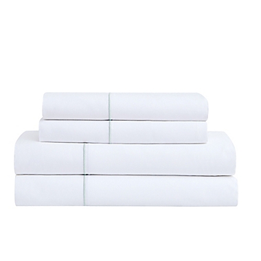Everhome&trade; PimaCott&reg; Sateen Embroidered 800-Thread-Count Full Sheet Set in White/Green. View a larger version of this product image.