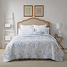 Laura Ashley® Amberley Reversible 3-Piece King Quilt Set in Soft Blue