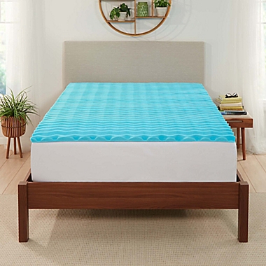 Ecossentials 1.5&quot; Memory Foam Queen Mattress Topper in Blue. View a larger version of this product image.