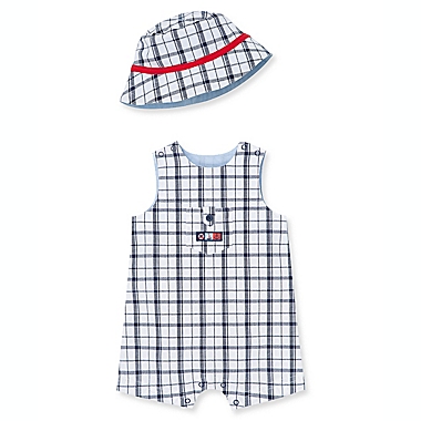 Little Me&reg; Size 9M 2-Piece Nautical Plaid Sunsuit in Blue/White/Red. View a larger version of this product image.