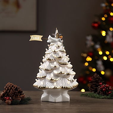 Mr. Christmas&reg; 14-Inch Nostalgic Christmas Tree with Animated Angel in White. View a larger version of this product image.