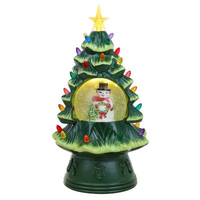 Frosted LED Lighted Tabletop Christmas Tree Accented with Snow Flocks Xmas Decoration Craft Accessory Stands 9.25 H