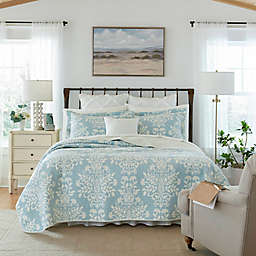 Laura Ashley® Rowland Reversible Full/Queen 3-Piece Quilt Set in Breeze Blue