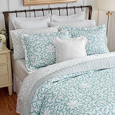 Laura Ashley&reg; Mia Reversible 3-Piece Full/Queen Quilt Set in Light Blue. View a larger version of this product image.