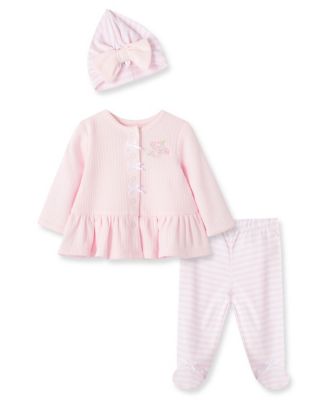 Little Me&reg; Size 3M 3-Piece Roses Organic Cotton Cardigan, Pant, and Cap Set in Pink