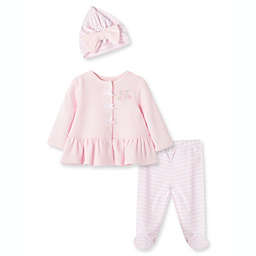 Little Me® Size 3M 3-Piece Roses Organic Cotton Cardigan, Pant, and Cap Set in Pink