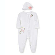 Little Me&reg; Size 6M 2-Piece Embroidered Floral Footie and Hat Set in White