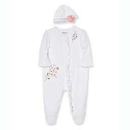 Little Me® 2-Piece Embroidered Floral Footie and Hat Set in White