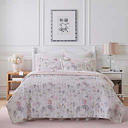 Laura Ashley® Breezy Floral 2-Piece Reversible Twin Quilt Set in Pink/Grey