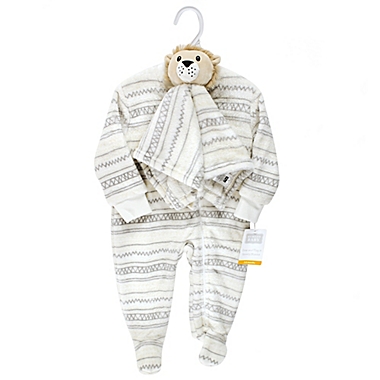 Hudson Baby&reg; Size 0-3M Lion Plush Sleep and Play Footie and Security Blanket/Toy in Grey. View a larger version of this product image.