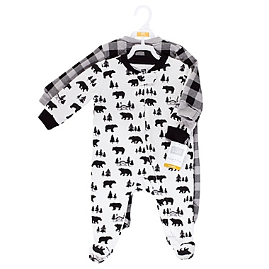 Hudson Baby&reg; Size 0-3M 2-Pack Bear Quilted Sleep and Play Footies in Grey/Black. View a larger version of this product image.