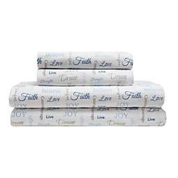 Elite Home Products Inspirational 100-Thread-Count Queen Flannel Sheet Set in Dusty Blue