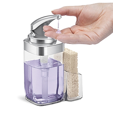 simplehuman&reg; Push Pump Soap Dispenser with Caddy in Brushed Nickel. View a larger version of this product image.