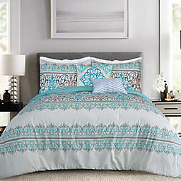 Aqua Blue Gray Grey Geometric 5 pc Comforter Set Twin XL Full Queen Cal King Bed 