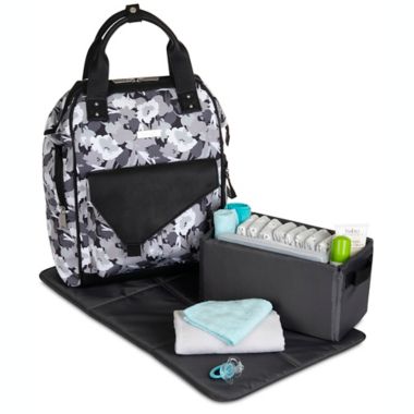 Baby Brezza&reg; Lucia Caddy Tray Diaper Bag in Black/White. View a larger version of this product image.