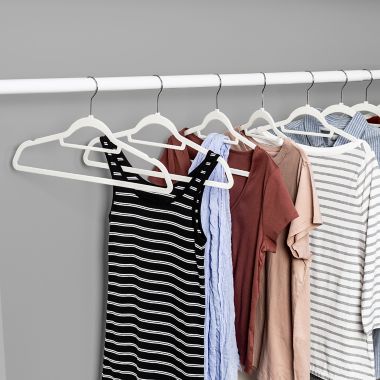 Squared Away&trade; Velvet Slim Suit Hangers with Chrome Hook in White (Set of 50). View a larger version of this product image.