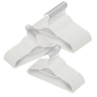 Squared Away&trade; Velvet Slim Suit Hangers with Chrome Hook in White (Set of 50). View a larger version of this product image.