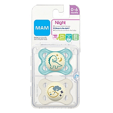 MAM Night Age 0-6 Months Glow-in-the-Dark Pacifier in Blue (2-Pack). View a larger version of this product image.