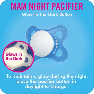 MAM Night Age 0-6 Months Glow-in-the-Dark Pacifier in Blue (2-Pack). View a larger version of this product image.
