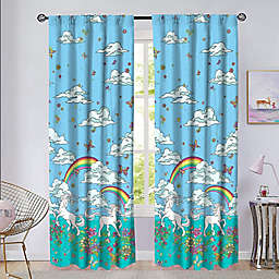 Kidz Mix Rainbow Unicorn Rod Pocket Window Curtain Panels in Blue (Set of 2)