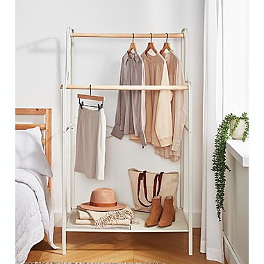 Squared Away&trade; 2-Tier Garment Rack with Storage Base in Blond/Coconut Milk. View a larger version of this product image.
