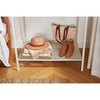 Squared Away&trade; 2-Tier Garment Rack with Storage Base in Blond/Coconut Milk. View a larger version of this product image.