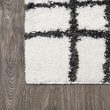 Arenal Grid Shag White/Black 2&#39; X 10&#39; Runner. View a larger version of this product image.