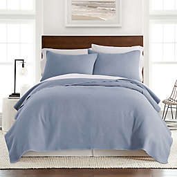 Stone Washed 3-Piece Full/Queen Quilt Set in Blue Chambray