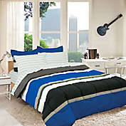 Brooklyn Flat Rugby Stripe 5-Piece Reversible Twin Comforter Set in Blue