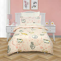 Kidz Mix Sleepy Cats 5-Piece Reversible Twin Comforter Set in Light Pink