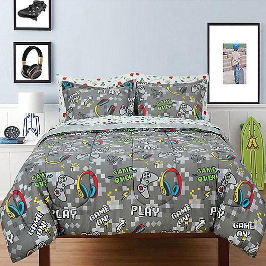 Kidz Mix Game On Glow In The Dark, Grey And Lime Green Duvet Cover Set