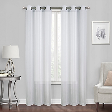 Simply Essential&trade; Stripe 84-Inch Grommet Sheer Curtain Panels in Microchip (Set of 2). View a larger version of this product image.