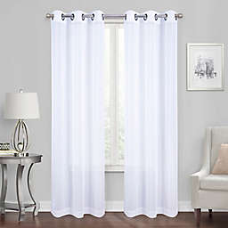 Simply Essential™ Stripe 108-Inch Grommet Curtain Panels in Bright White (Set of 2)