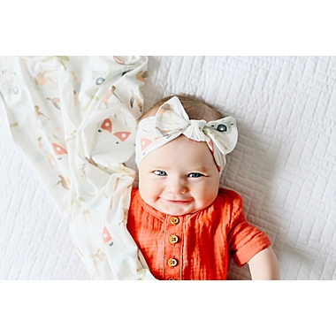 Copper Pearl&reg; Size 0-4M Maui Knit Bow Headband in Green. View a larger version of this product image.