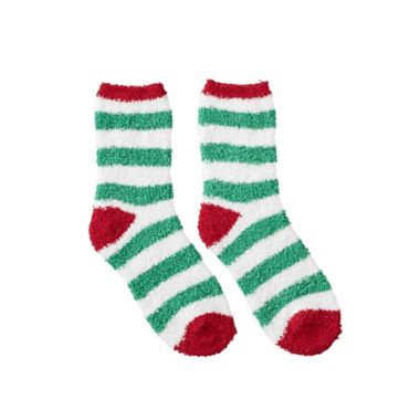 Winter Wonderland Tree/Stripe Socks in Green/White (Set of 2). View a larger version of this product image.
