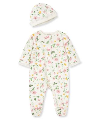Little Me&reg; 2-Piece Floral Leaf Footie and Hat Set
