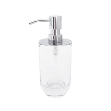 The Threadery&trade; Curved Glass Soap/Lotion Dispenser in Clear. View a larger version of this product image.