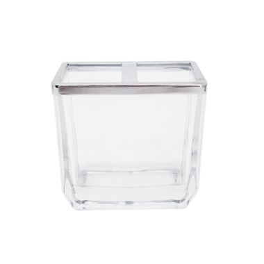 The Threadery&trade; Curved Glass Toothbrush Holder in Clear. View a larger version of this product image.