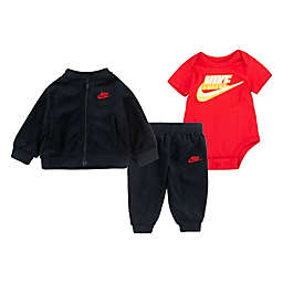 Nike® 3-Piece Velour Jacket, Bodysuit, and Pant Set in Black/Red