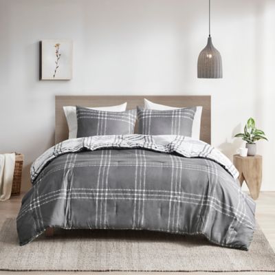 Living Quarters Queen or King 8 Piece Reversible Bedding Ensemble  in Blue Plaid 
