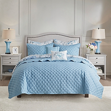 Madison Park&reg; Pema 8-Piece Printed Full/Queen Comforter and Coverlet Set Collection in Blue. View a larger version of this product image.