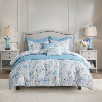 Madison Park&reg; Pema 8-Piece Printed Full/Queen Comforter and Coverlet Set Collection in Blue