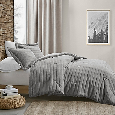 Madison Park&reg; Amara Faux Fur 3-Piece King/California King Comforter Set in Grey. View a larger version of this product image.
