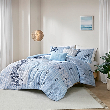 Madison Park&reg; Sadie 5-Piece Cotton Full/Queen Comforter Set in Blue. View a larger version of this product image.