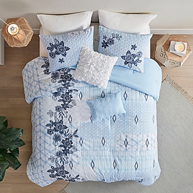 Madison Park&reg; Sadie 5-Piece Cotton Full/Queen Comforter Set in Blue. View a larger version of this product image.