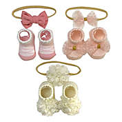 Danbar&copy; Size 0-12M 6-Piece Bow/Flower Headband and Sock Set in Pink
