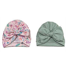 Curls & Pearls 2-Piece Solid/Floral Hat Set in Sage/Pink